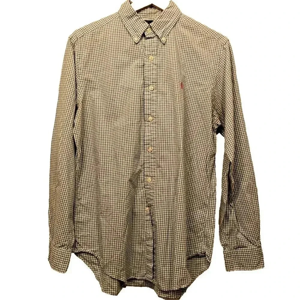 Ralph Lauren Shirt Mens Med Blue Check Button Down Pink Pony Preppy Classic